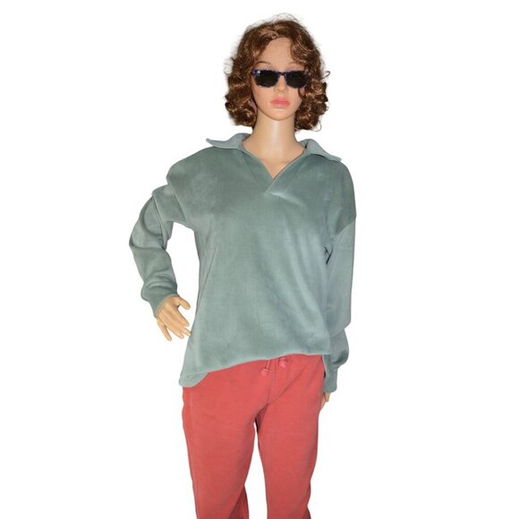 Mondetta Ladies Corduroy Fleece Pullover Sage Green Size Large Fall Loungewear - Picture 2 of 9